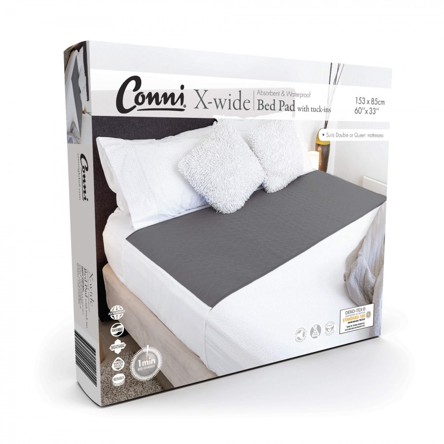 Conni X-wide Reusable Bed Pad with Tuck-ins - Charcoal