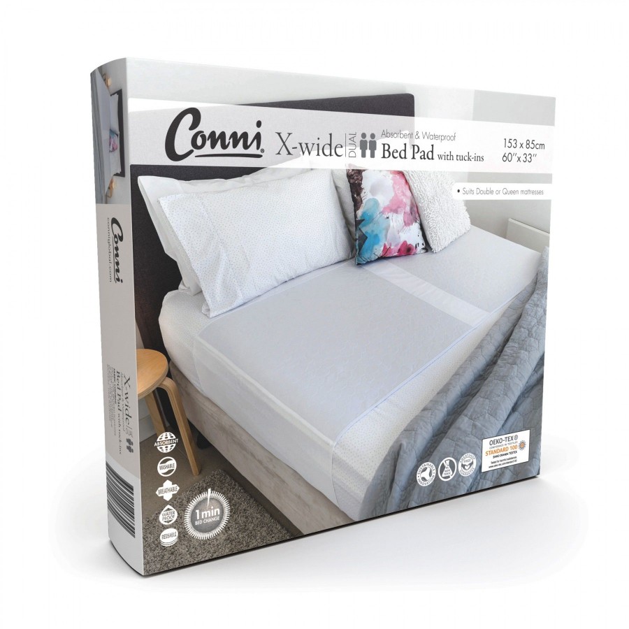 Conni X-wide Dual Reusable Bed Pad with Tuck-ins - White