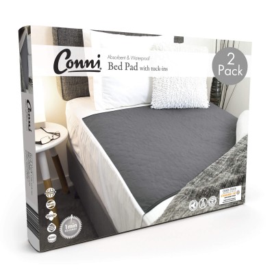 Conni Reusable Bed Pad with Tuck-ins Charcoal - 2PACK