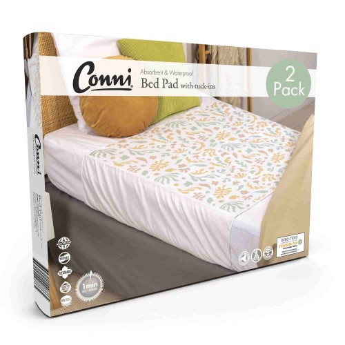 Conni Reusable Bed Pad with Tuck-ins Organic Print - KIDS 2PACK