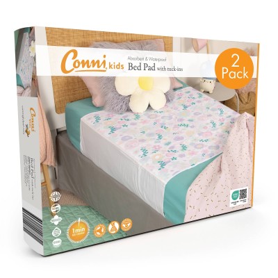 Conni Kids Reusable Bed Pad with Tuck-ins Flower Print - 2 PACK