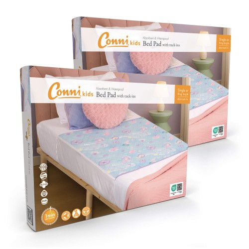 Conni Kids Bed Pad with Tuck-ins - Mermaid Print - 2 Pack