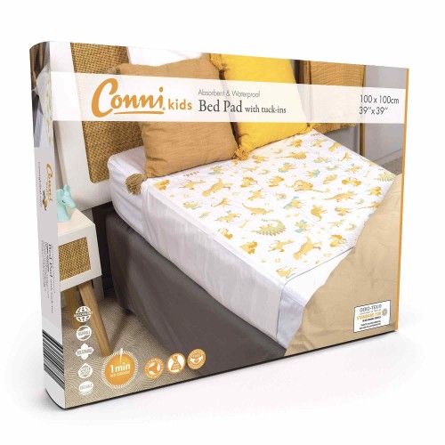Conni Kids Reusable Bed Pad with Tuck-ins - Unicorn & Dinosaur