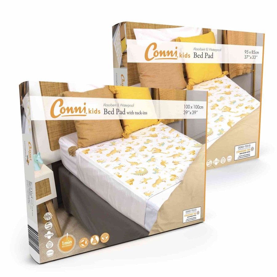 Conni Kids MIXED Reusable Bed Pad and Reusable Bed Pad with tuck-ins - Unicorn and Dinosaur - 2 PACK