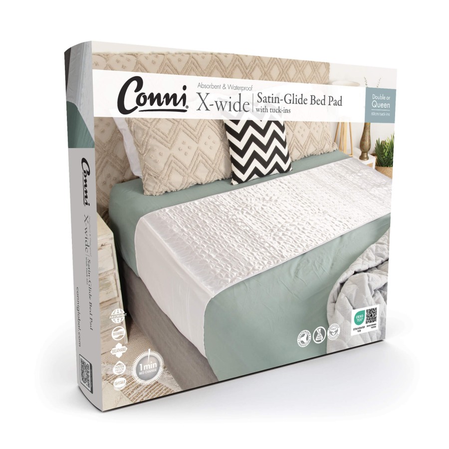 Conni Satin-Glide X-wide Bed Pad with tuck-ins - White