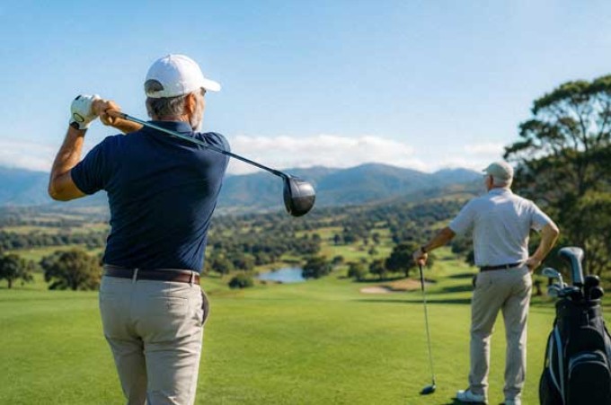 Men playing golf