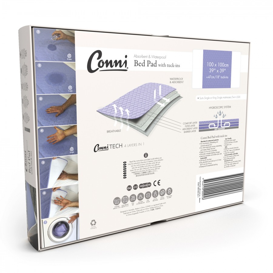 Conni Reusable Bed Pad with Tuck-ins Charcoal - 2PACK