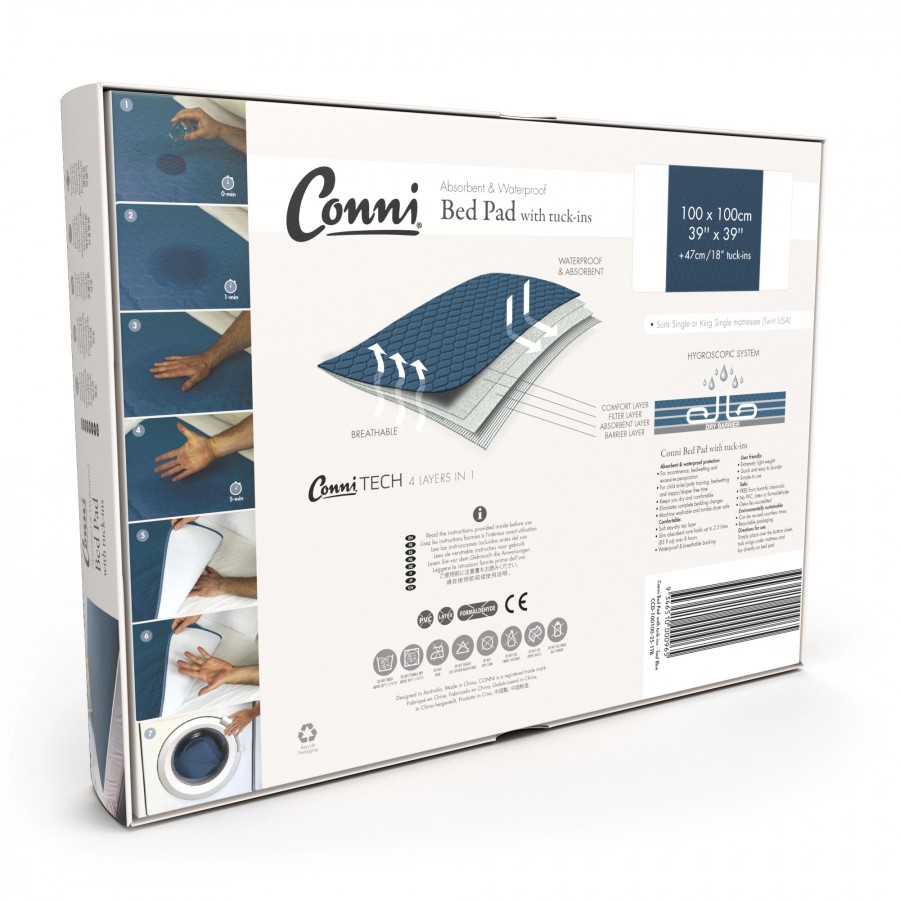 Conni Reusable Bed Pad with Tuck-ins Teal Blue - 2PACK