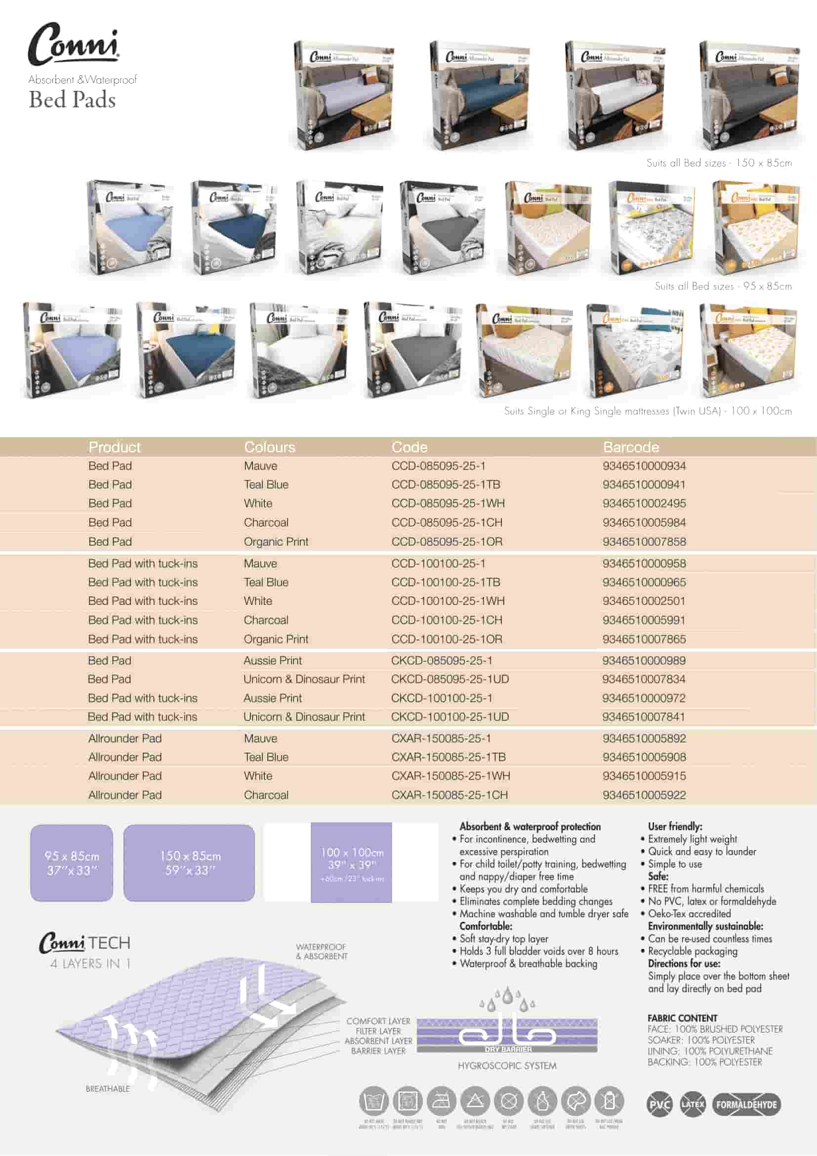 Conni Bed pad specifications download